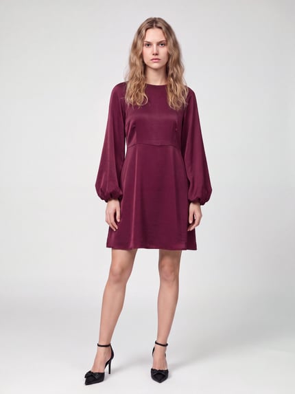 VERO MODA Minikleid mit Ballonärmeln Bordeaux Melange 1
