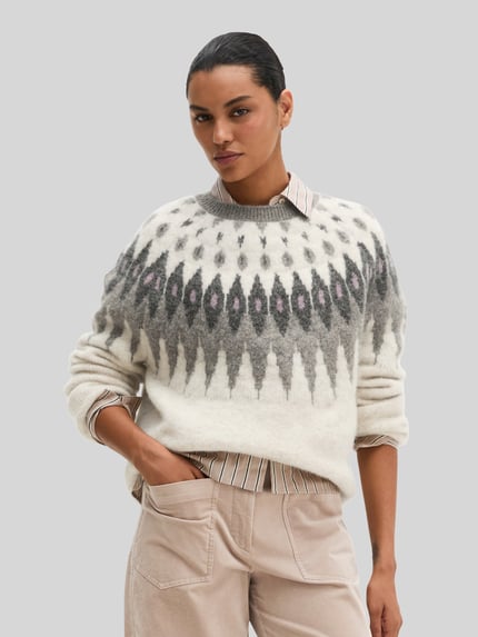Marc O'Polo Pullover aus Wolle Alpaka mit Jacquard-Strick Beige 4