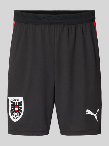 Produktfoto, ÖFB Home Short Replica mit elastischem Bund von PUMA PERFORMANCE in Schwarz mit Logo-Print, ÖFB Patch, Loose-Fit Textur