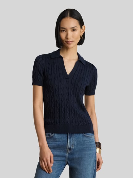 Lauren Ralph Lauren Regular Fit Poloshirt aus gewebtem Baumwoll-Mix  Marine 4