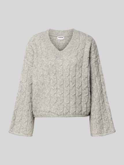 NOISY MAY® Strickpullover mit Woll-Anteil und Zopfmuster Modell 'MELOISE' Mittelgrau 2