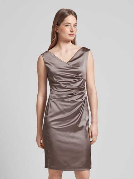 Vera Mont Cocktailjurk met watervalhals Taupe - 4