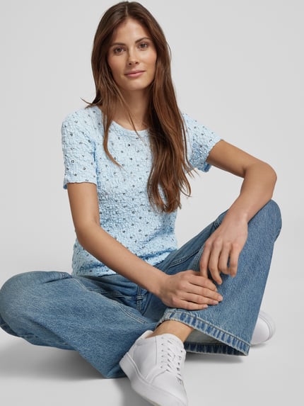 Jake*s Casual Slim fit T-shirt met ronde hals Bleu - 3
