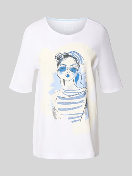 Oui T-Shirt mit Motiv-Print Offwhite 2