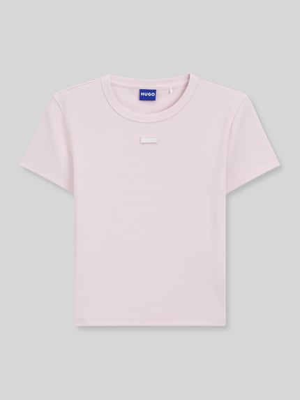 HUGO Blue t-shirt o kroju slim fit, krój krótki, z mieszanka bawełny
model 'BABY TEE_B' Jasnoróżowy 2
