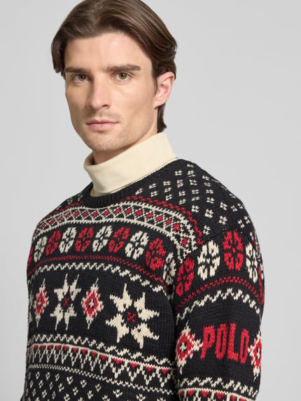 Polo Ralph Lauren Sweter z dzianiny ze wzorem na całej powierzchni i okrągłym dekoltem Czarny 3