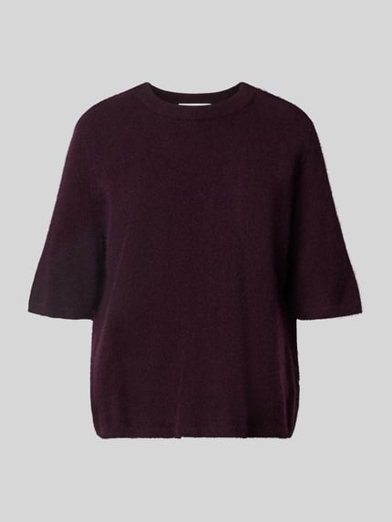 Produktfoto, Relaxed Fit Strickpullover aus reiner Wolle mit 1/2-Arm von COMMA in dunklem Lila, dicke Struktur, Modell SEPTEMBER & OKTOBER