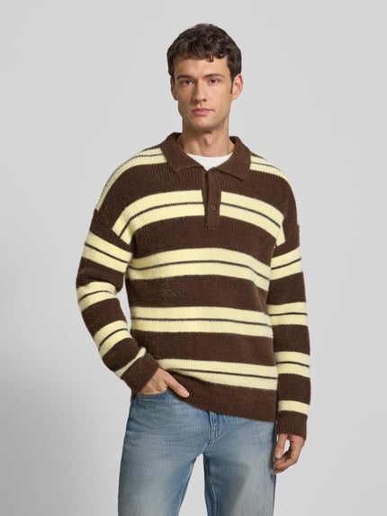 Jake*s Studio Men Strickpullover mit Polokragen und Knopfleiste Schoko 4
