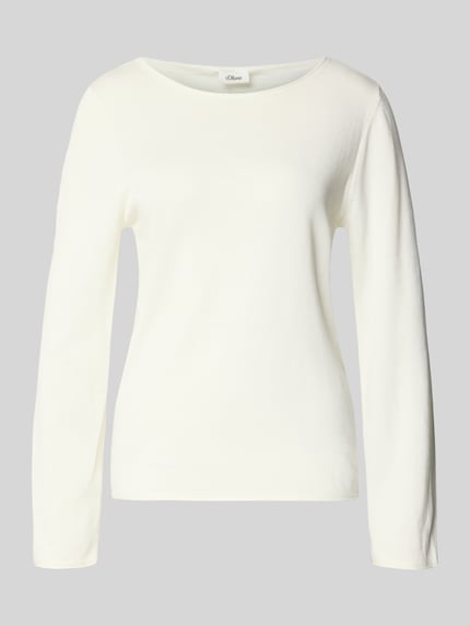Produktfoto, Regular Fit Langarmshirt aus Baumwoll-Viskose-Mix von s.Oliver RED LABEL, gładki, krój regular fit, dekolt okrągły, rękaw i dół z wykończeniem rolowanym, dzianina, materiał: bawełna-wiskoza