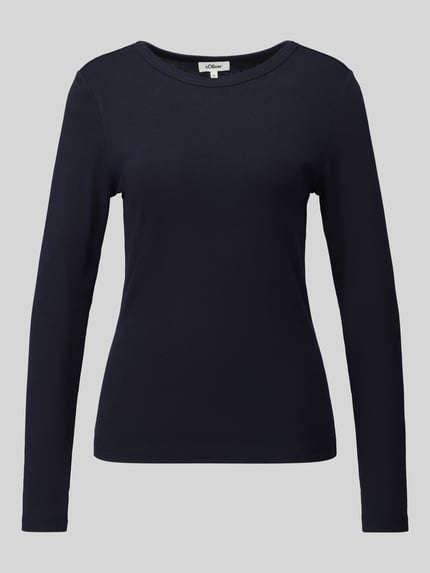 Productfoto, donkerblauw slim fit shirt met lange mouwen van puur katoen, s.Oliver RED LABEL, Slim Fit Langarmshirt aus reiner Baumwolle