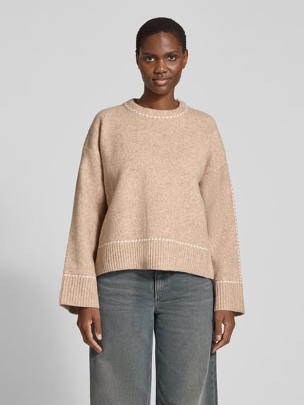 Neo Noir Strickpullover mit Kontrastnähten Modell 'Roeme' Beige Melange 4