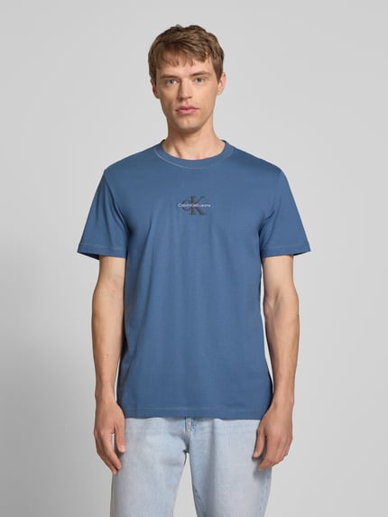Calvin Klein Jeans T-Shirt mit Rundhalsausschnitt und Label-Stitching Jeansblau 4