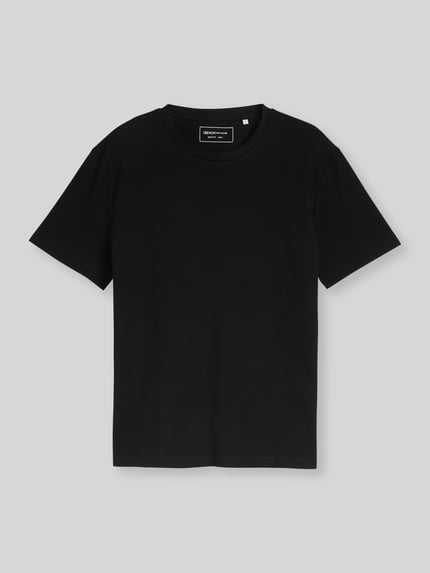 Produktfoto, Regular Fit T-Shirt aus Baumwoll-Mix von Tom Tailor Denim in Schwarz, Optik: Unifarben, Piqué-Textur, Herren T-Shirt.