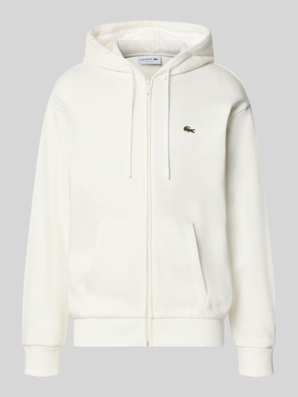 Produktfoto, Regular Fit Sweatjacke aus Baumwoll-Mix von Lacoste, Herren Sweatjacke, weiß, Reißverschluss, Kängurutaschen, glatte Struktur