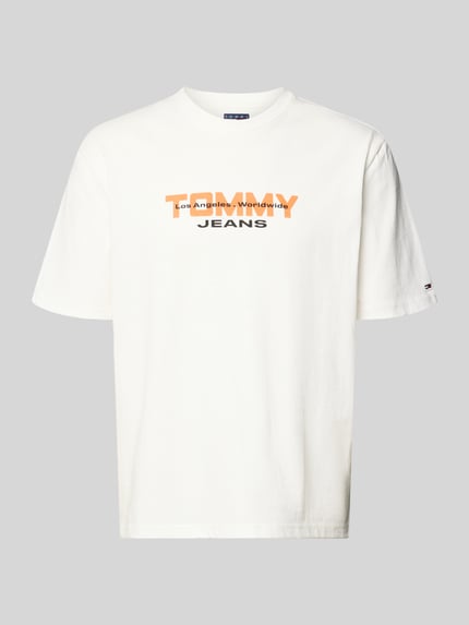 Produktfoto, Regular Fit T-shirt uit puur katoen van Tommy Jeans, look: effen, labelopschrift, ronde hals, korte mouw, recht mouwboord, geweven katoen