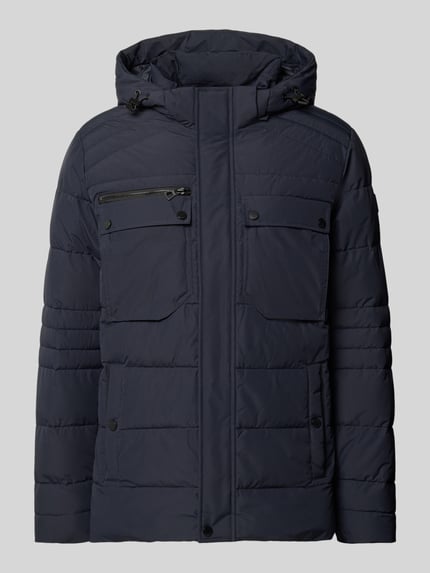 Produktfoto, Steppjacke mit Kapuze und Brusttaschen von LERROS in Dunkelblau, Regular fit, verdeckter Reißverschluss, diverse Taschen, structuurdetails