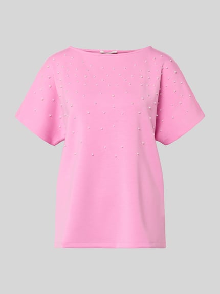Produktfoto, T-Shirt mit Rundhalsausschnitt und Perlen von Christian Berg Woman, pink, Material-Mix mit Modal-Anteil, Relaxed Fit