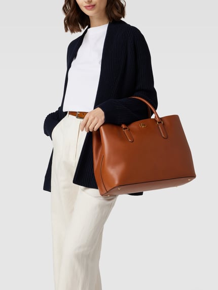 Lauren Ralph Lauren Satchel bag van leer met labelapplicatie, model 'MARCY' Cognac - 1
