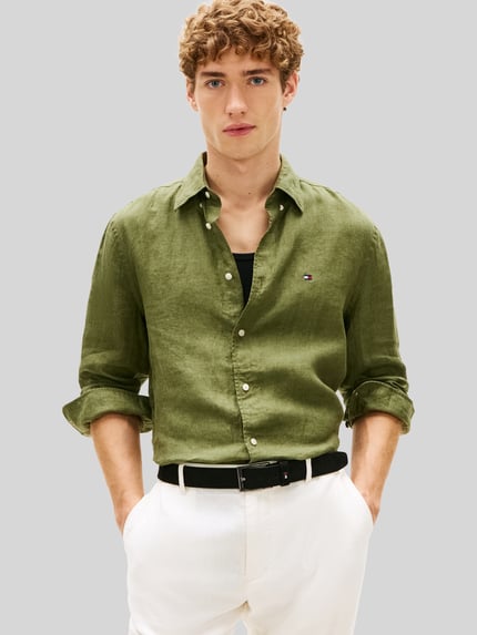 Tommy Hilfiger Koszula casualowa o kroju regular fit z czystego lnu Khaki 4