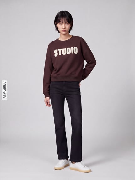 ONLY Loose Fit Sweatshirt aus Baumwoll-Mix Modell 'SWEAT' Dunkelbraun 1