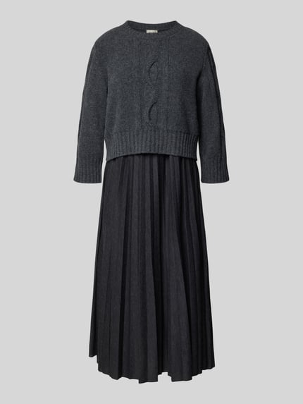 Produktfoto, A-Linien Freizeitkleid in Strick- und Plissee-Optik von Weekend Max Mara in Dunkelgrau mit kontrastierenden Texturen, Max Mara