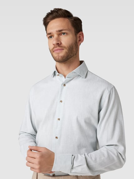 Profuomo Regular Fit Businesshemd mit Leinen-Anteil Hellgruen 3