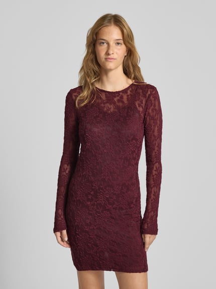 ONLY Tailliertes Minikleid mit Spitzen-Detail Modell 'BLAISE' Bordeaux 4