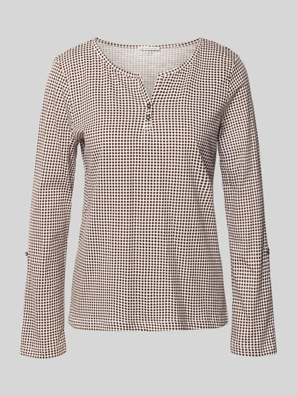 Produktfoto, Regular Fit Langarmshirt aus reiner Baumwolle von Tom Tailor, kleinkariertes Muster, neutrale Farben, Damen Langarmshirt von Tom Tailor