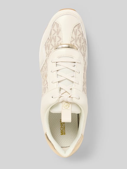 Productfoto, Sneaker met logo-applicatie model 'Raina' van MICHAEL Michael Kors, afgeronde fit, vetersluiting, profielzool, beige tinten, context: damessneaker met hakhoogte 3 cm, schachthoogte 8 cm, schachtwijdte 9 cm