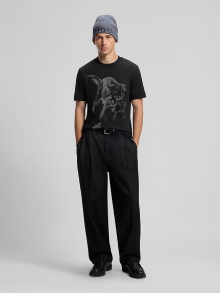 HUGO t-shirt o kroju regular fit z czystej bawełny model 'Daffilo' Czarny 1