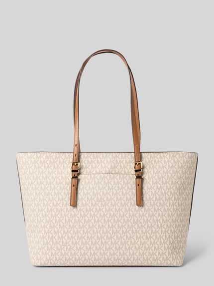 Produktfoto, Shopper mit Label-Details Modell 'QUINN' von MICHAEL Michael Kors, cremefarben gemustert, Hauptfach, Tragegriffe, Breite 45 cm, Länge 29 cm, Tiefe 15 cm, Länge Schulterriemen 65 cm