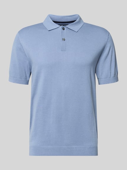 Produktfoto, Regular Fit Poloshirt in Strick-Optik von Christian Berg Men, hellblau, reine Baumwolle, kurzärmelig, Polokragen, elastische Abschlüsse