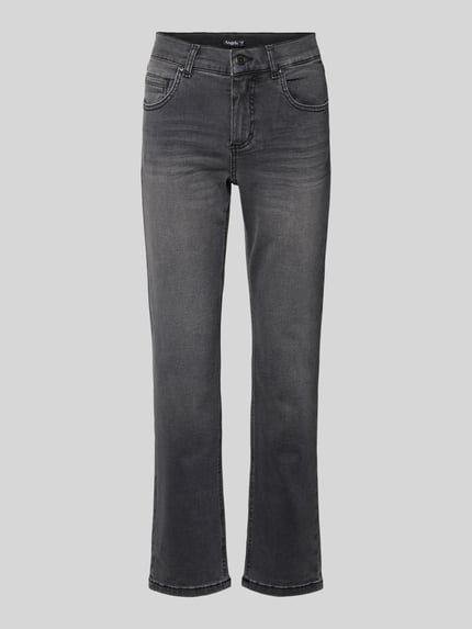 Produktfoto, Straight Fit Jeans aus Baumwoll-Mix Modell 'CICI' von Angels in Melange-Optik, 5-Pocket-Design, Label-Patch, Denim-Struktur