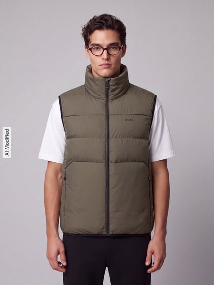 BOSS Green Regular fit bodywarmer met opstaande kraag model 'OW_Urbanex' Donkergroen - 4