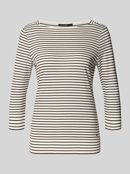 Produktfoto, Regular Fit Longsleeve aus Lyocell-Mix von Windsor, damska bluzka z długim rękawem, mieszanka lyocellu i bawełny, krój regular fit, dekolt typu envelope, rękaw o dł. 3/4, długość tyłu w rozmiarze 36: 59 cm, kremowe i czarne paski, gładka tekstura