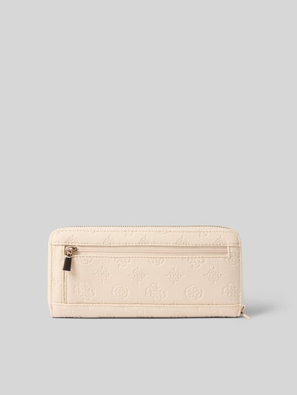 Produktfoto, Portemonnaie in Leder-Optik Modell 'BLAKE' von GUESS in Beige, Logo-Detail, Reißverschluss, strukturierte Oberfläche