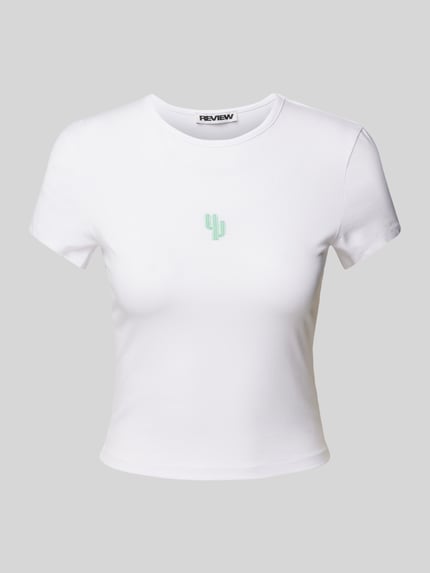 REVIEW T-Shirt mit Label-Stitching Weiss 2