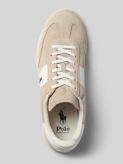 Productfoto, beige-witte sneakers van echt leer model 'HERITAGE AERA PP' van Polo Ralph Lauren, gladde en suède texturen, Heren sneakers