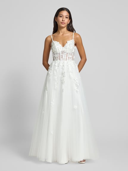 LUXUAR FASHION Avondjurk van tule met vetersluiting aan de achterkant Offwhite - 4