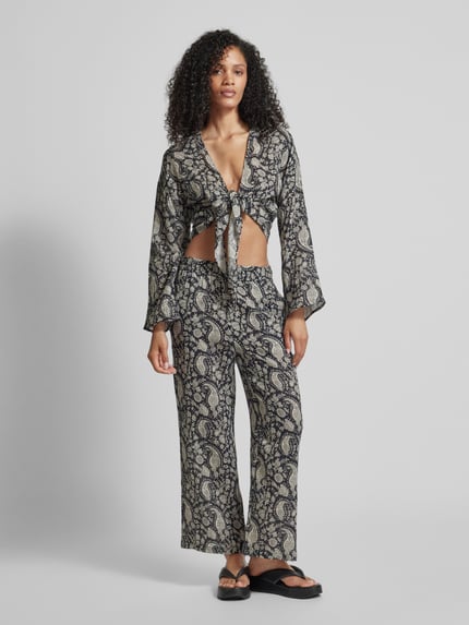 Jake*s Casual Kort blouseshirt met strikdetail Zwart - 1