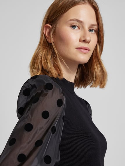 YAS slim fit blouse met ballonmouwen model 'DOTME' Zwart - 3