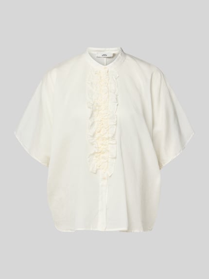 Produktfoto, Relaxed Fit Bluse mit Rüschen Modell 'DAISY' von 0039 Italy in Weiß, reine Baumwolle, Rundhalsausschnitt, strukturierte Oberfläche