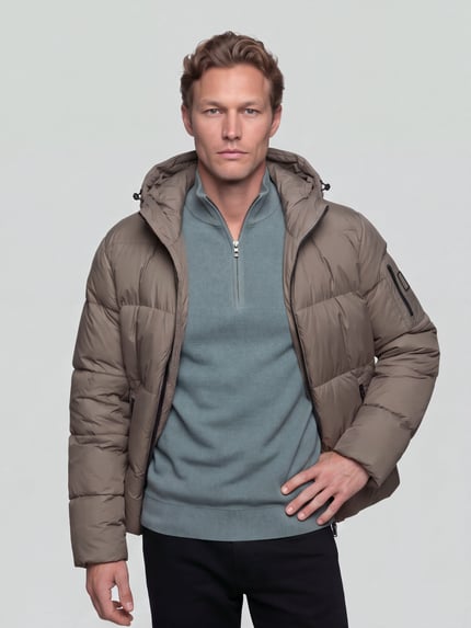 BOSS Green Daunenjacke mit Kapuze und Logo-Patch Sand 4