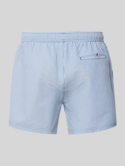 Produktfoto, Badeshorts mit Tunnelzug Modell 'VELVETFISH' von BOSS, Optik:Allover-Muster, Muster: Gestreift, Label-Stitching, Gesäßtasche