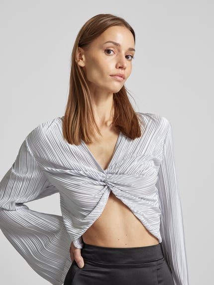 VERO MODA Shirt met lange mouwen en knoopdetails van plissé, model 'PLIS' Beige - 3