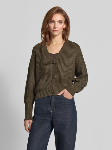 VERO MODA Oversized gebreid jack met v-hals model 'LEA' Donkergroen - 4
