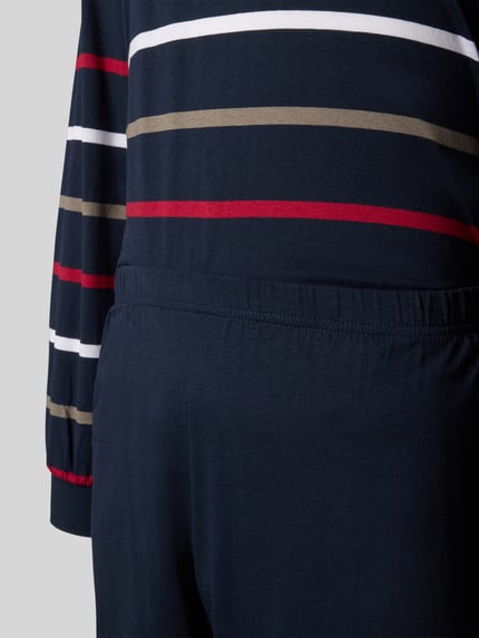 Productfoto, Pyjama met Ronde hals van GÖTZBURG 1889, Heren pyjama van katoenmix, regular fit, All-over look, donkerblauw met gekleurde strepen, zachte textuur