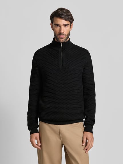 MCNEAL Regular Fit Troyer mit gerippten Abschlüssen Black 4