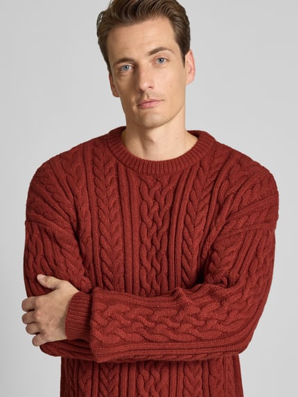 Jake*s Studio Men Strickpullover mit Zopfmuster Rot 3