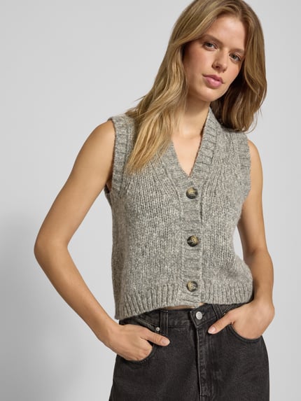 Marc O'Polo DENIM Regular fit mouwloos vest van scheerwolmix Lichtgrijs gemêleerd - 3